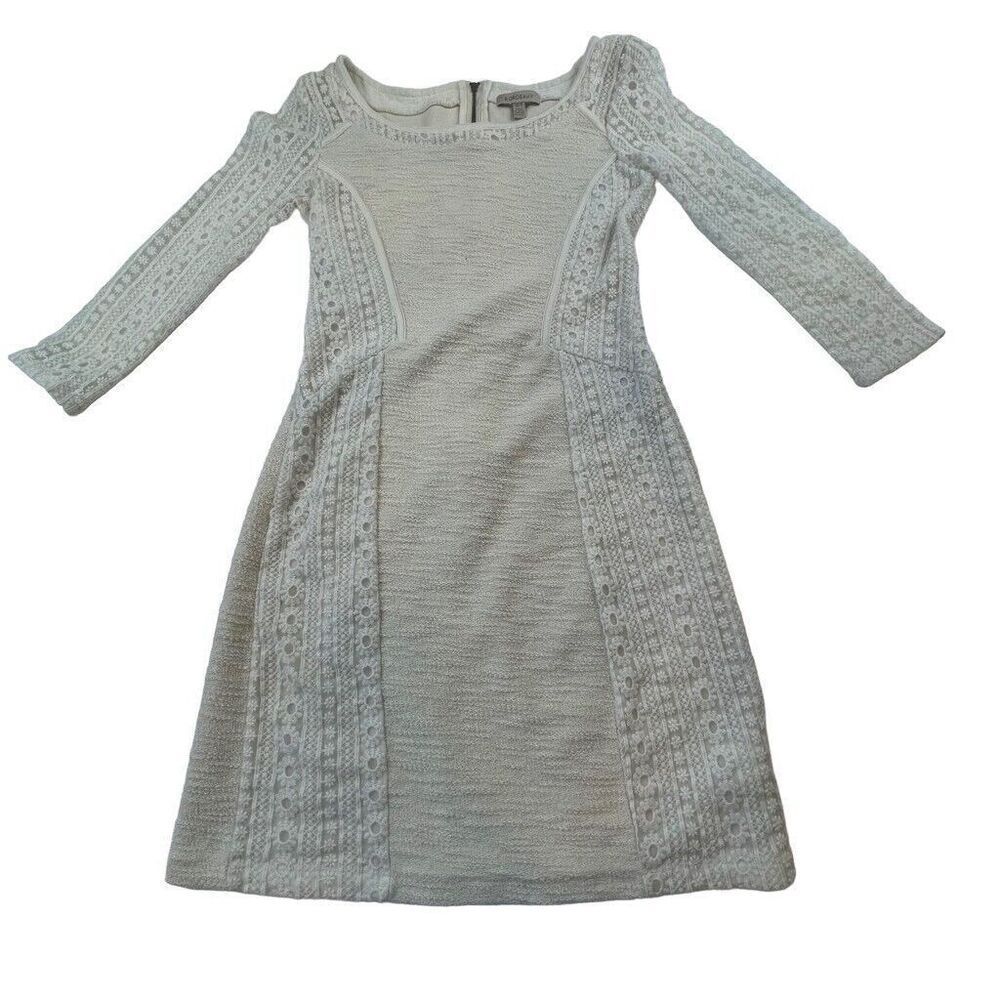 Bordeaux Sweater Dress Lace Cream Linen Quarter Sleeve Mini Fit Flare Size XS